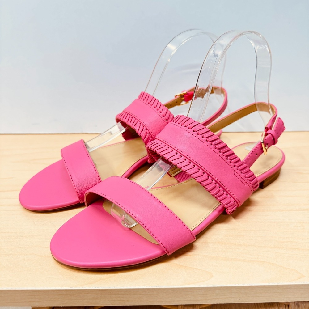 Talbots Keri Whipstitch Nappa Leather Pink Sandals, Size 8 M, Slingback Flat